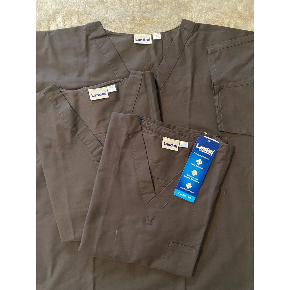 Landau Scrub Top Unisex‎ Small Graphite Gray 7502 V-Neck Short Sleeve Lot/3 NWT